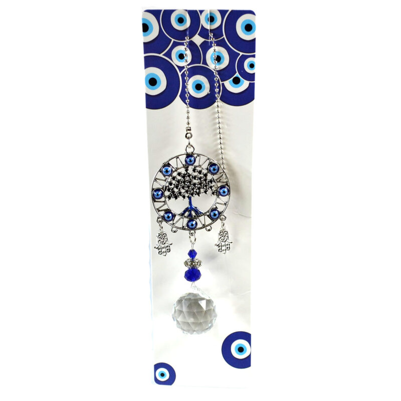 FWH011.jpg 13 1/4" Tree Of Life & Faceted Crystal evil eye wall hanging