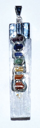 J7SEL Selenite 7 Chakra Rough Pendant