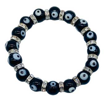 JB10005 8mm Evil Eye, Black Bracelet