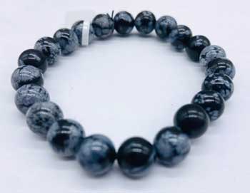 JB8314 8mm Obsidian, Snowflake Bracelet