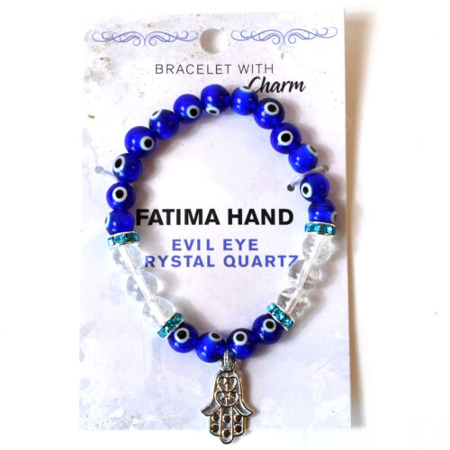 JB8EVIH 8mm Evil Eye/ Clear Quartz with Fatima Hand