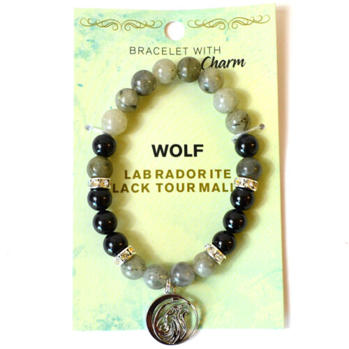 JB8LABW 8mm Blue Labradorite & Black Tourmaline / Wolf