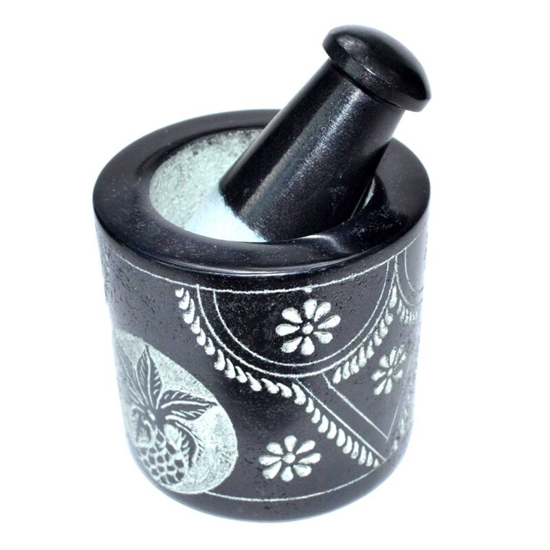 2 3/4" x 3" Flower soapstone mortar & pestle set